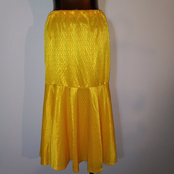 Shiny yellow ruffle tulip skirt, jersey, vintage circa late 1970s-early 1980s - Picture 3 of 6